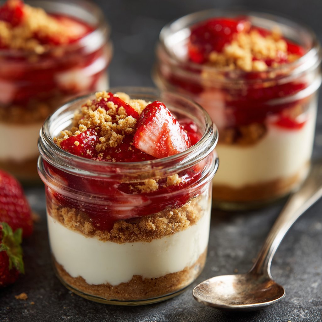 No Bake Strawberry Cheesecake Jars