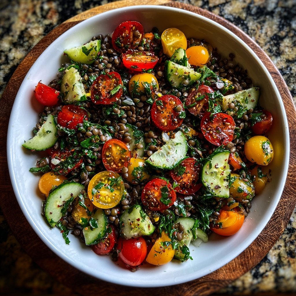 Healthy Lunch Lentil Salad with Lemon