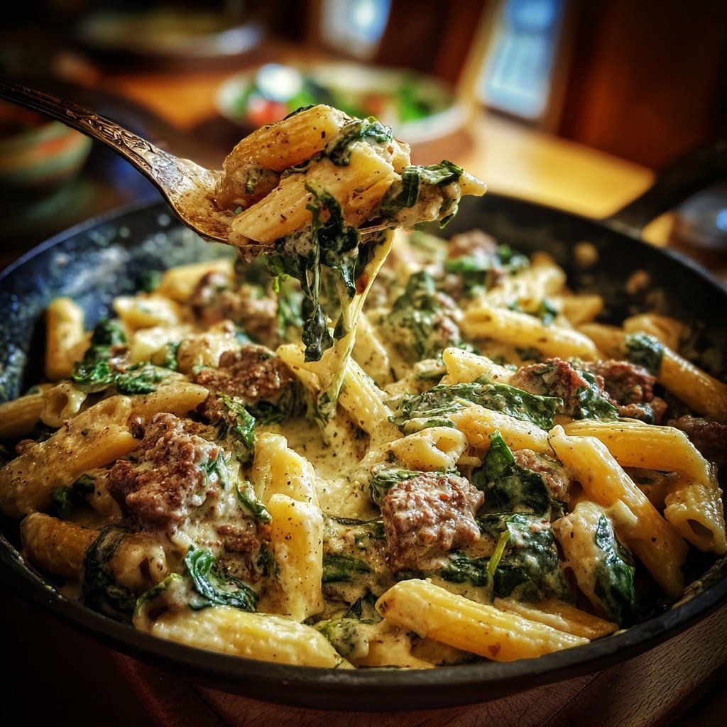 Creamy Beef And Spinach Pasta