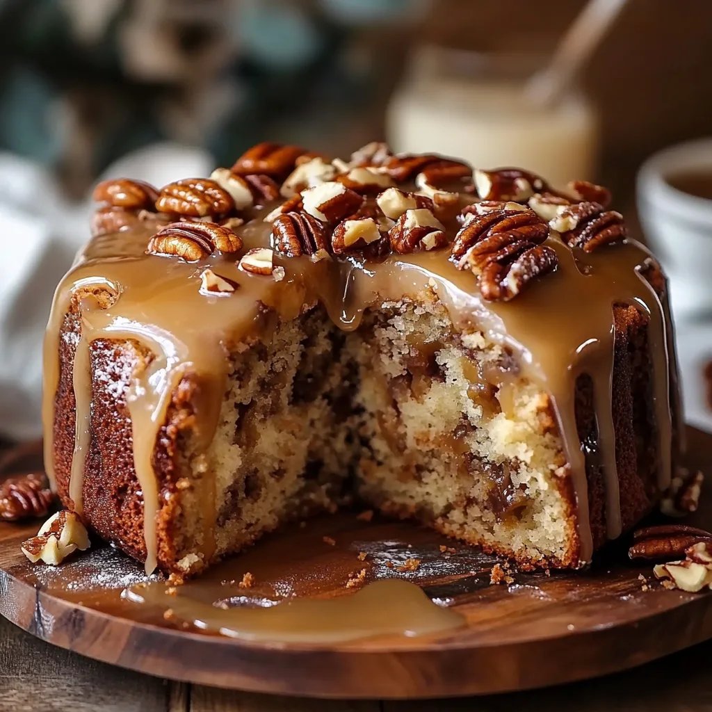 Apple Pecan Cake With Caramel Glaze