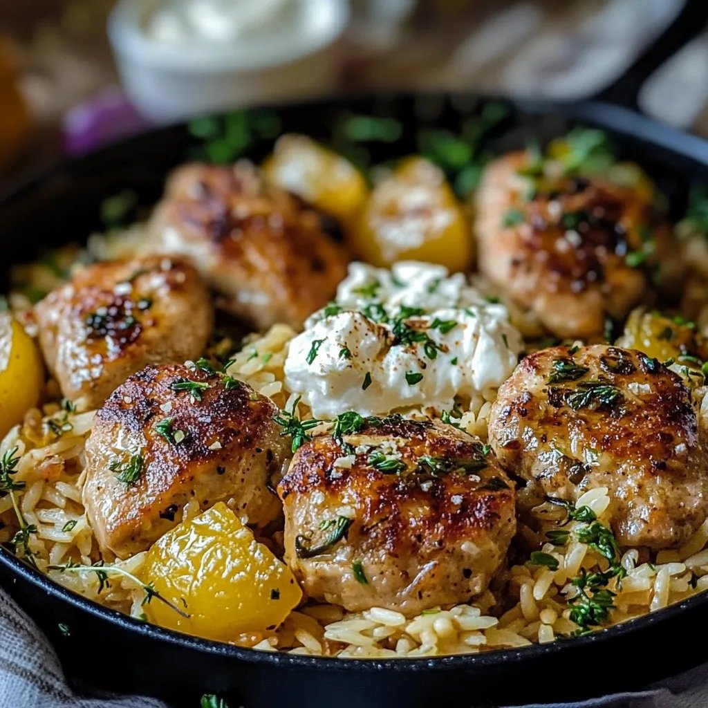 Boulettes Grecques & Orzo Citronné avec Crème de Feta